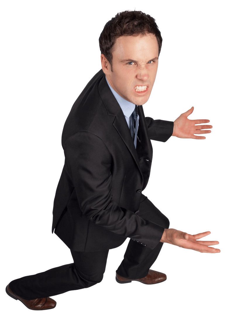 Confident Businessman With Transparent Background Showing Aggressive Stance