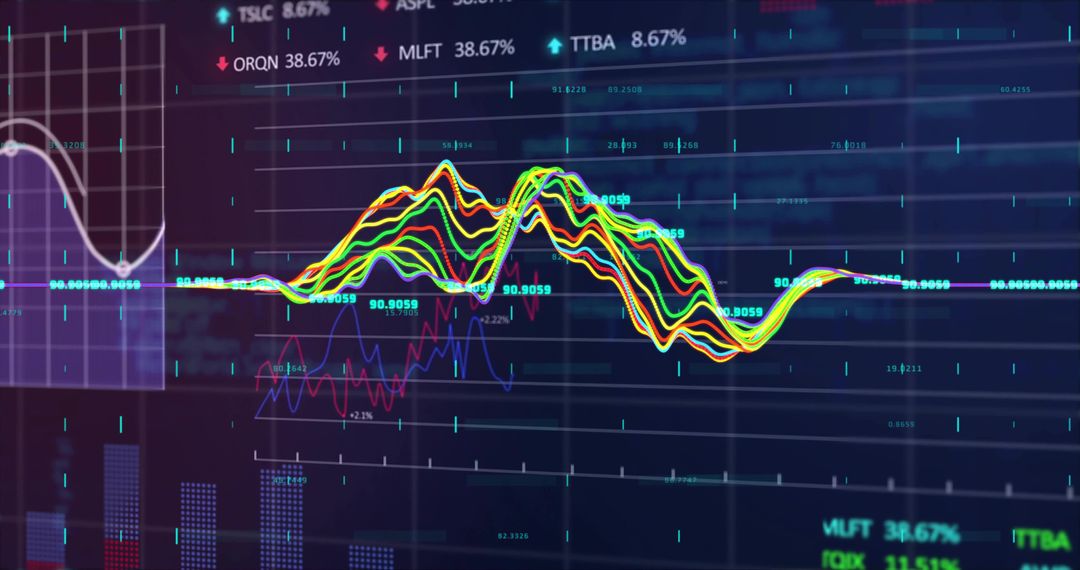 Vibrant Waveform Analysis on Futuristic Trading Screen