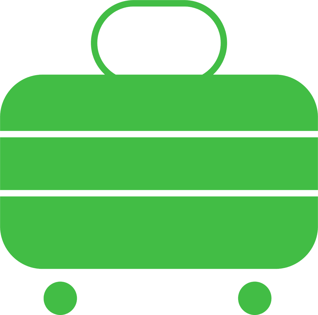 Green Suitcase on Wheels Icon Vector for Transparent Travel Designs