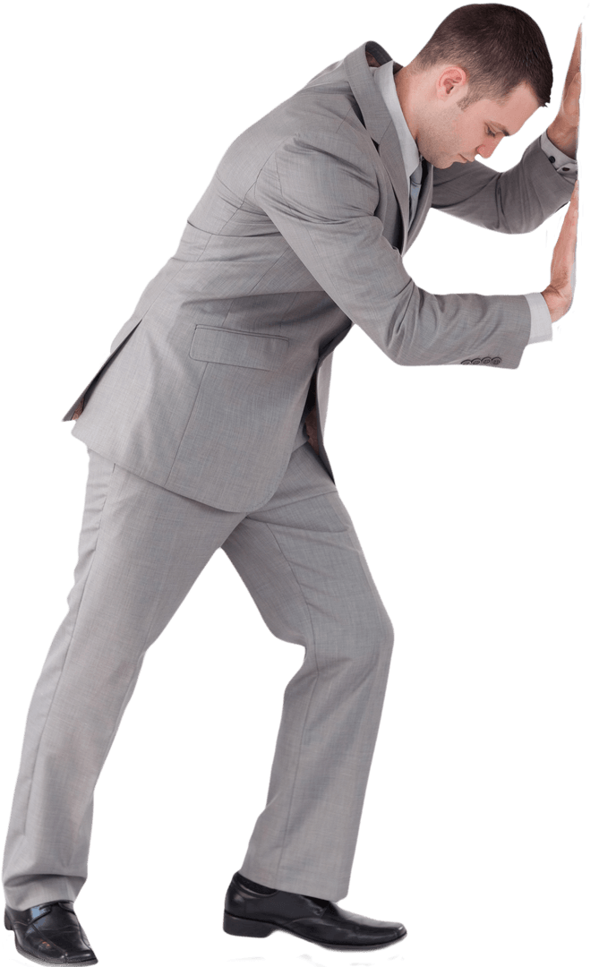 Focused Businessman Pushing Against Resistance Transparent Background