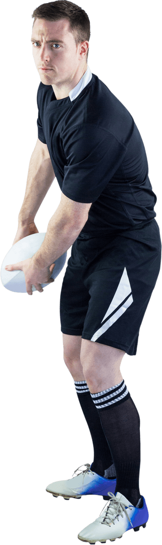 Rugby Player in Dynamic Move Holding Rugby Ball Transparent