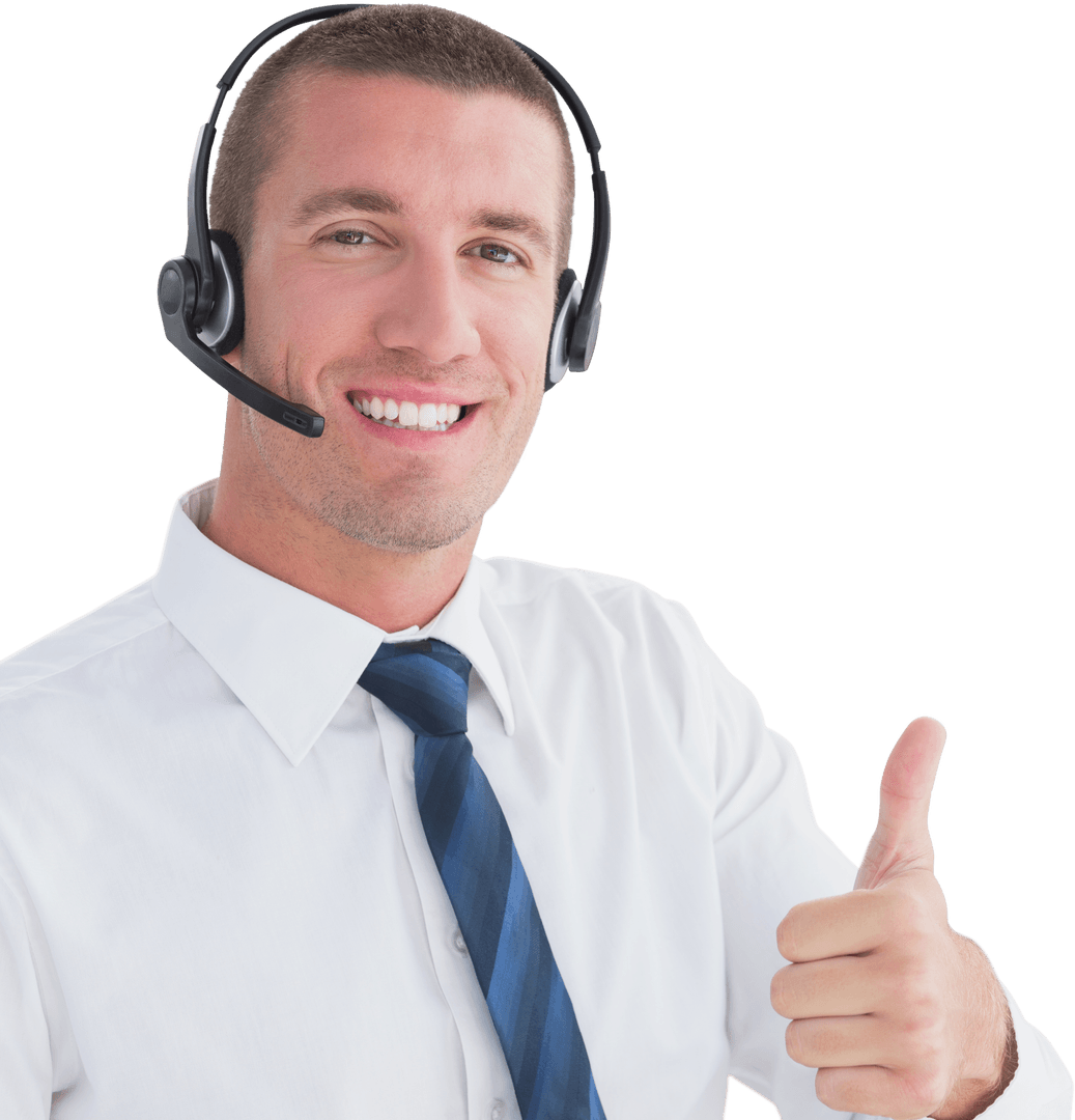 Smiling Businessman with Thumbs Up on Transparent Background