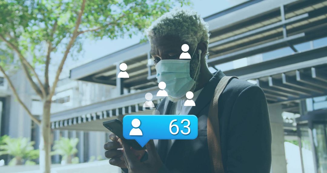 Professional Man Outdoors Checking Follower Count on Smartphone