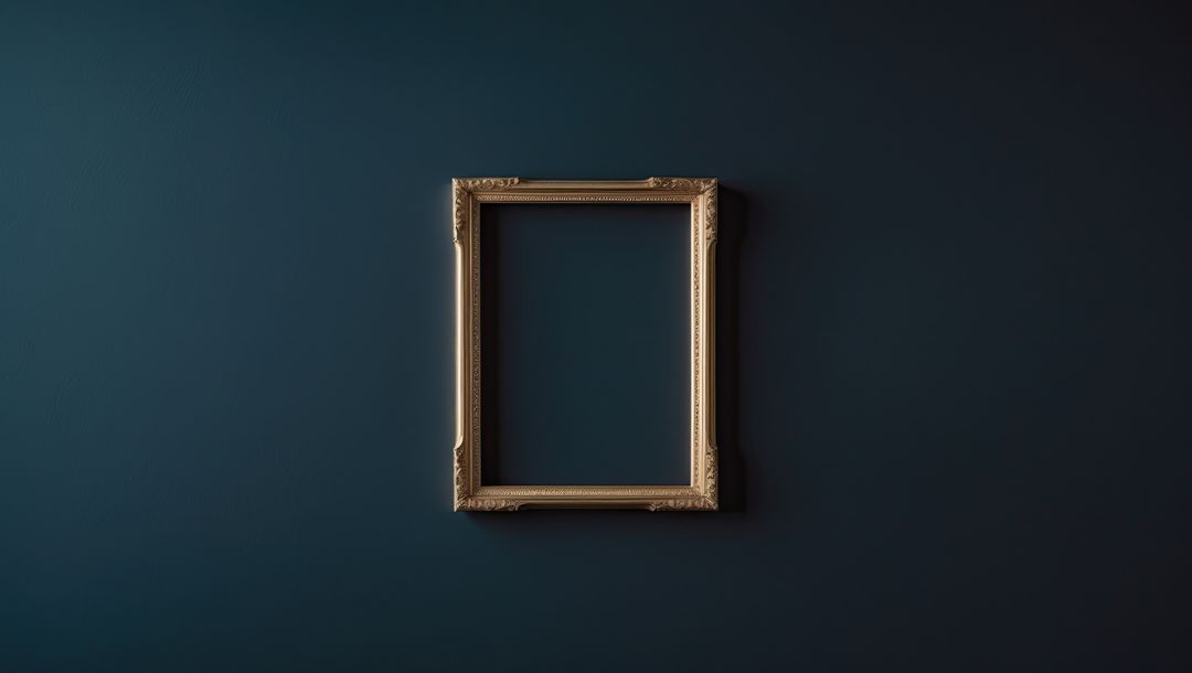 Empty Ornate Gold Frame on Dark Teal Gallery Wall