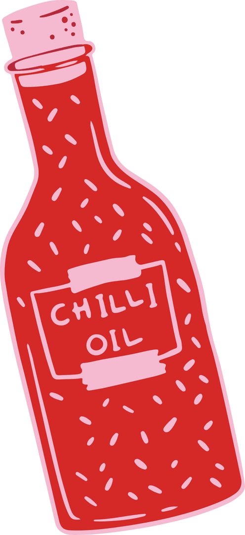 Cartoon Chili Oil Bottle with Sprinkles on Transparent Background