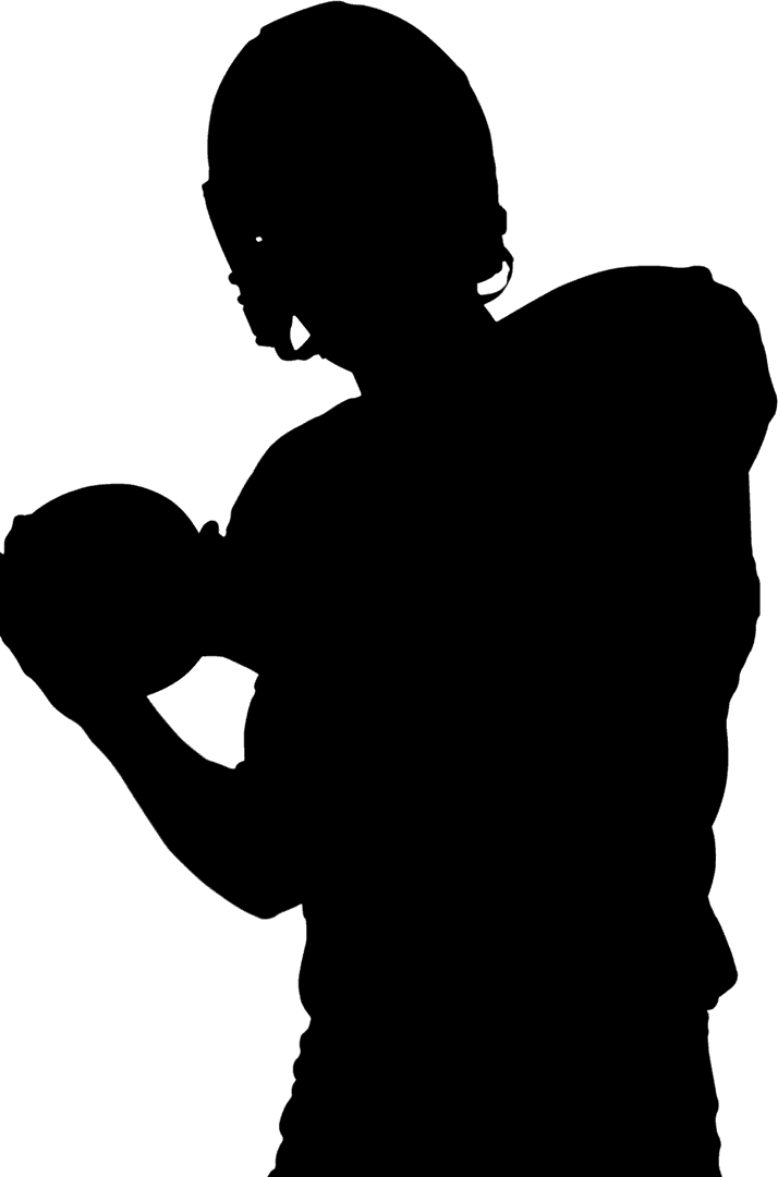 Transparent Half-View of Football Player Holding Ball with Determined Stance