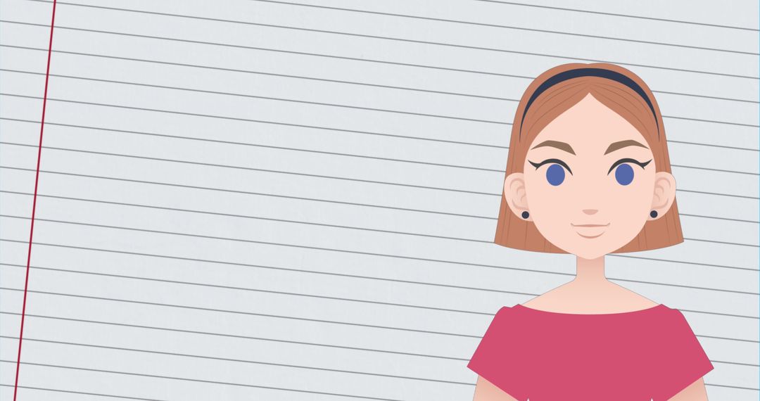 Pictogram Woman on Lined Paper Background with Copy Space