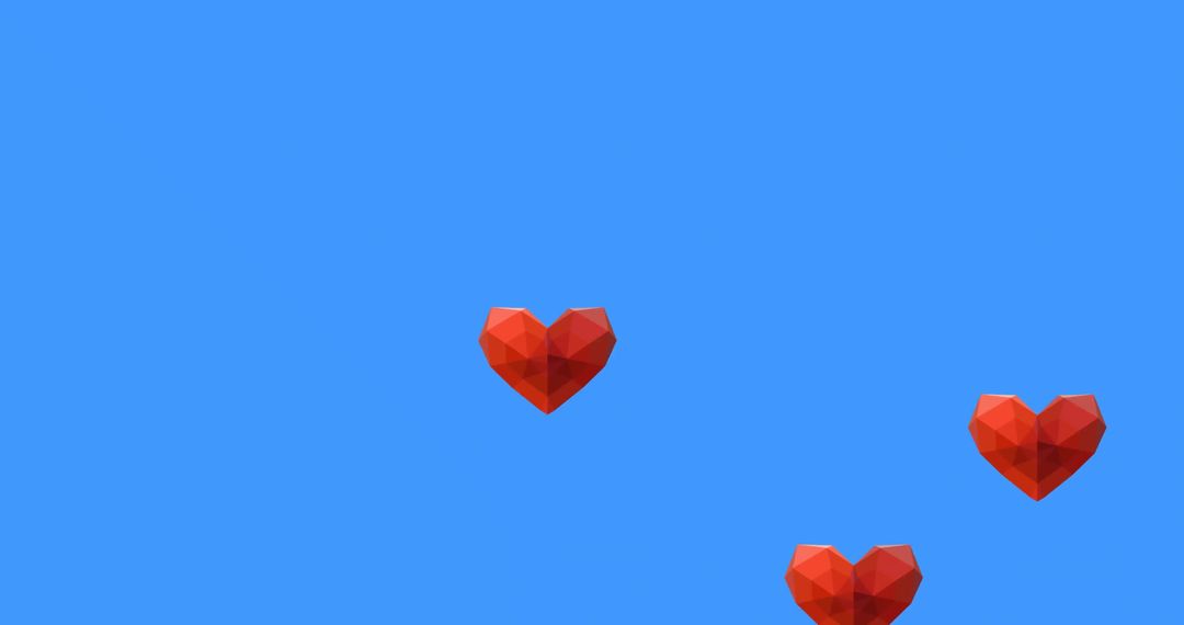 Red Polygonal Hearts on Blue Background for Digital Designs