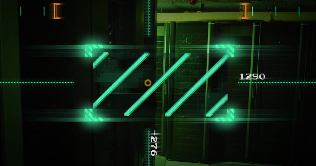 High-Tech Scanner Interface Over Dark Server Room