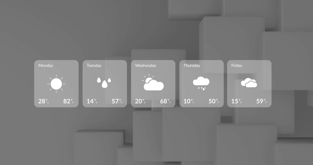 Digital Weather Forecast Interface on Grey Background