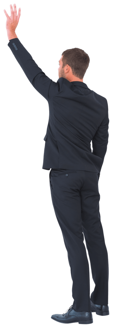 Transparent Businessman Raising Hand Gesture Back View