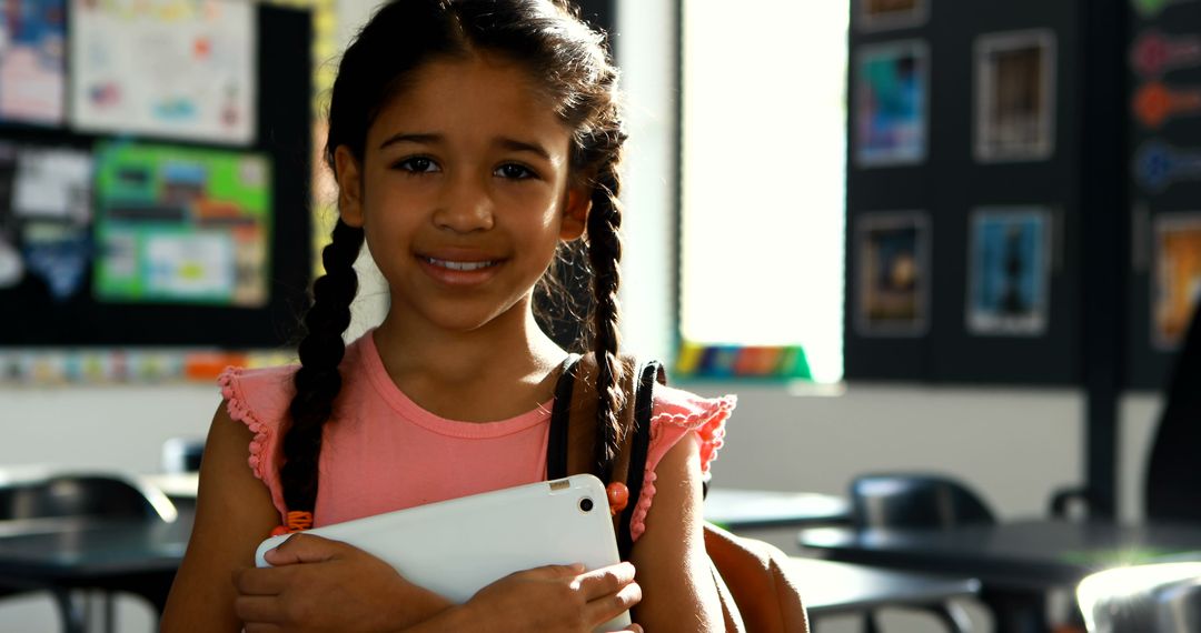 Young Student Holding Tablet in Classroom, Ready for Learning - Free Images, Stock Photos and Pictures on Pikwizard.com