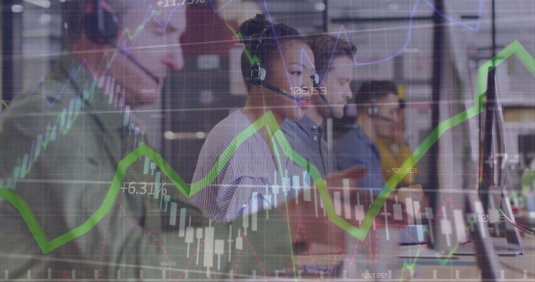 Colleagues Analyzing Financial Data with Technology and Communication