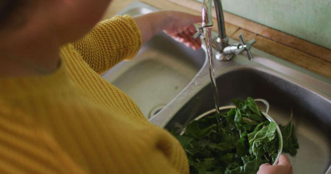 Person Washing Fresh Green Vegetables in Sink with Running Water - Free Images, Stock Photos and Pictures on Pikwizard.com