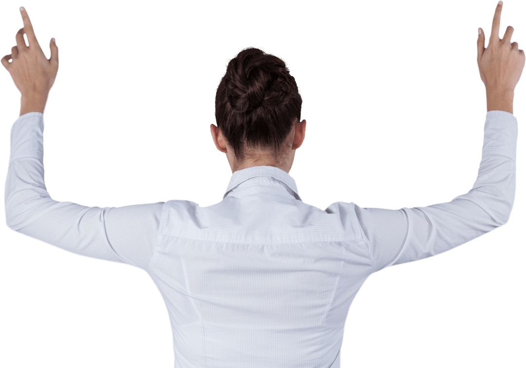 Transparent Rear View Businesswoman Interacting with Digital Screen