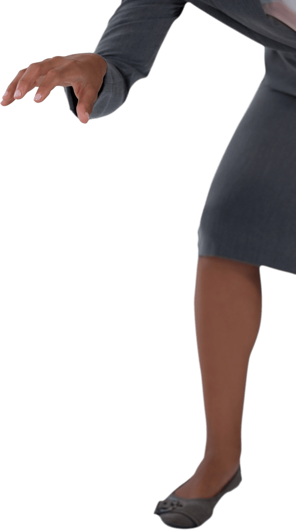 Transparent Businesswoman Reaching Forward in Grey Suit