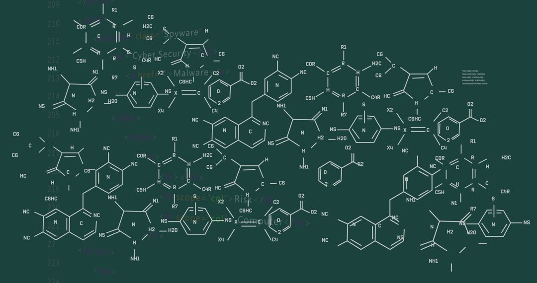 Complex Molecular Structure on Digital Interface Background