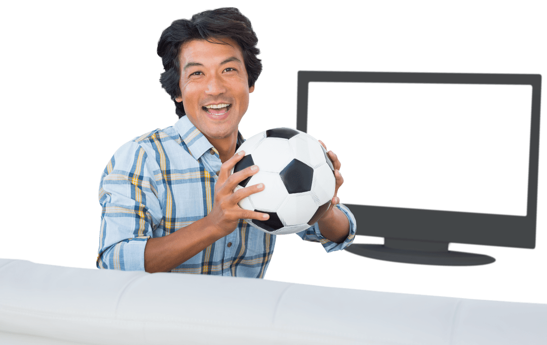 Transparent Background Man Holding Soccer Ball Excitedly