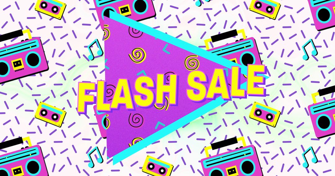 Colorful 80s Flash Sale Announcement Banner with Retro Elements
