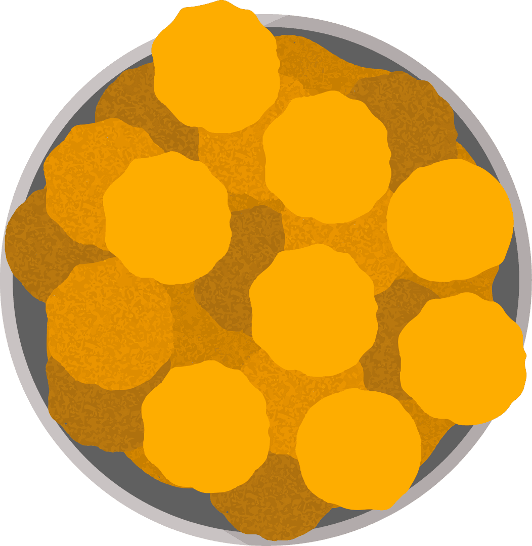 Golden Scalloped Snacks on Transparent Background in Flat Design