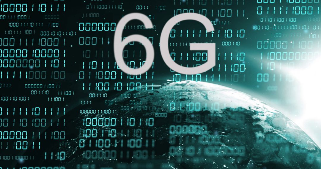 Digital Concept of 6G Network with Binary Code and Globe