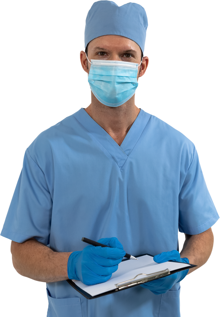 Male Healthcare Worker with Surgical Gear Holding a Clipboard, Transparent Background - Download Free Stock Images Pikwizard.com