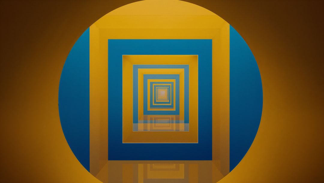 Abstract Geometric Tunnel with Blue and Yellow Frames
