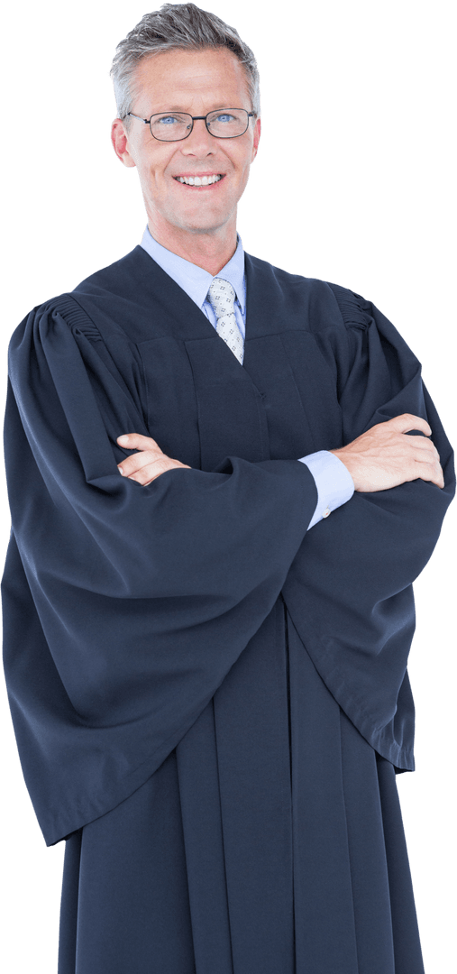 Transparent Judge in Black Robe Crossing Arms