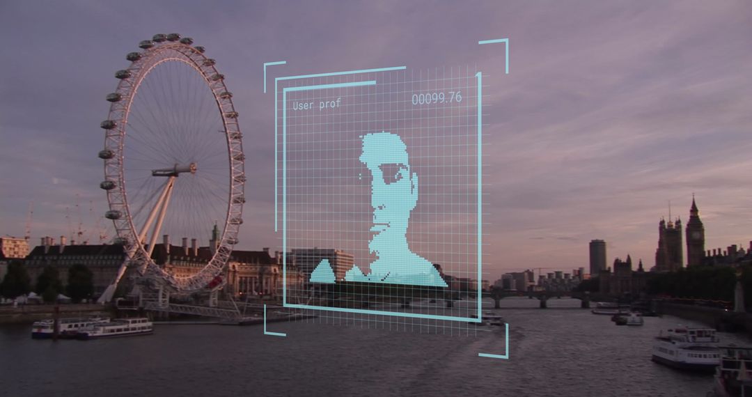 Biometric Data Integration Over London Skyline - Free Images, Stock Photos and Pictures on Pikwizard.com