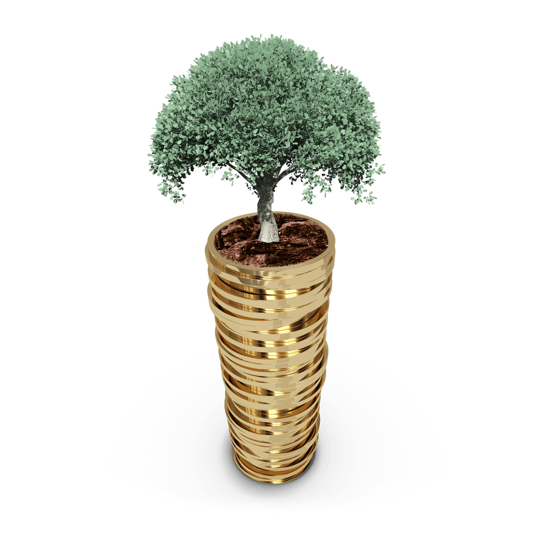 Financial Growth Concept with Coins and Tree on Transparent Background