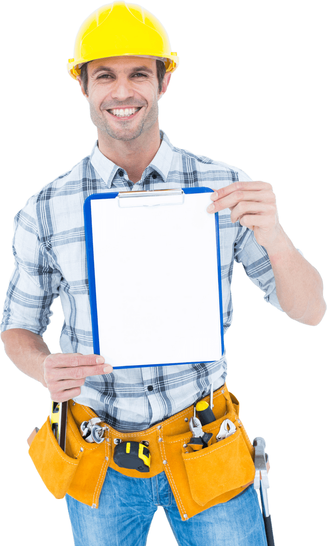 Transparent Image of Smiling Carpenter Displaying Clipboard - Download Free Stock Images Pikwizard.com