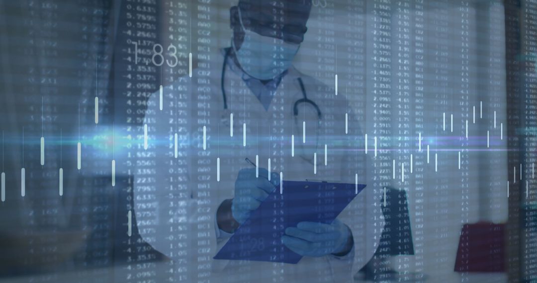 Medical Professional Analyzing Digital Health Data with Bar Charts