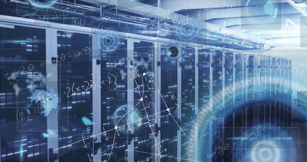 Abstract Mix of Data Processing Overlaying Modern Server Room