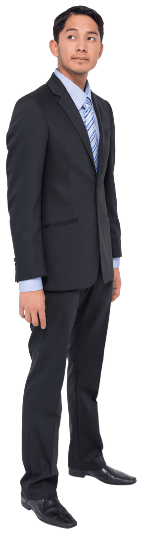 Transparent Background Biracial Businessman in Suit Looking Up