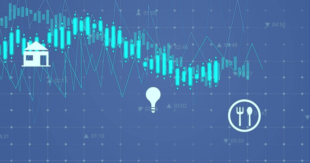 Abstract Financial Data with Icon Integration on Blue Background