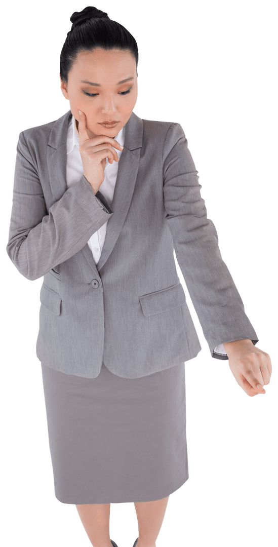 Serious Asian Businesswoman Pointing Finger Transparent Isolated