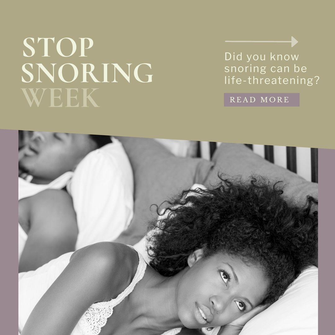 Stop Snoring Week Awareness with African American Couple in Bed - Download Free Stock Templates Pikwizard.com