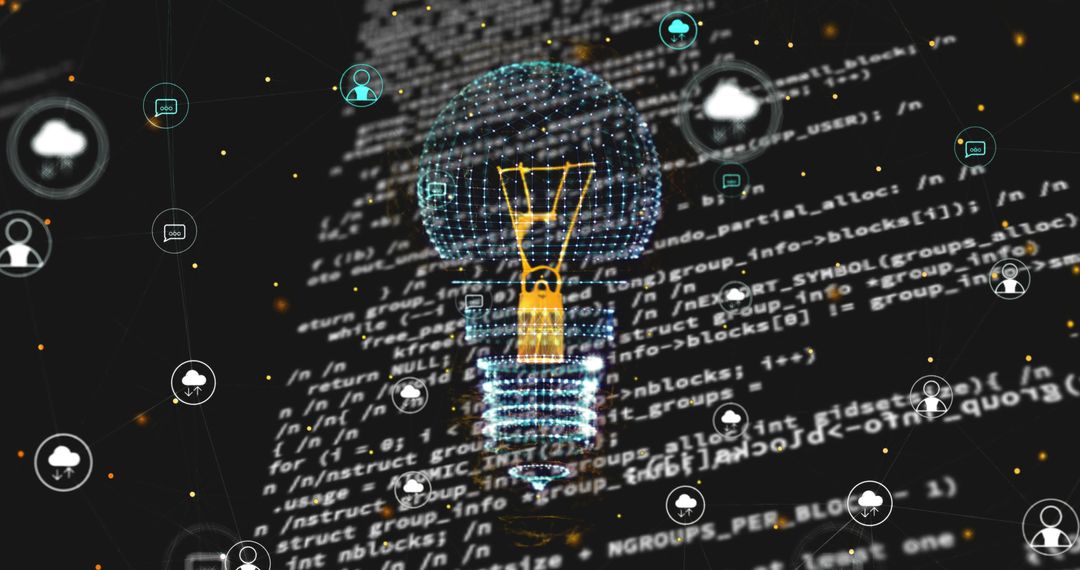Innovative Light Bulb Surrounded by Digital Code Symbols