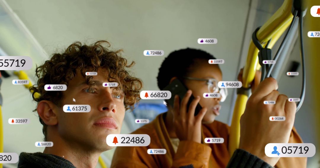 Digital Connections: Travelers Engulfed in Social Media Notifications