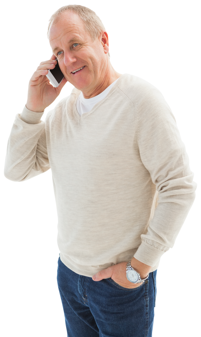 Transparent Background Happy Mature Man Using Mobile Phone - Download Free Stock Images Pikwizard.com