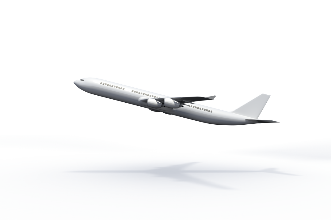 Digital illustration of white plane taking off on transparent background - Download Free Stock Images Pikwizard.com