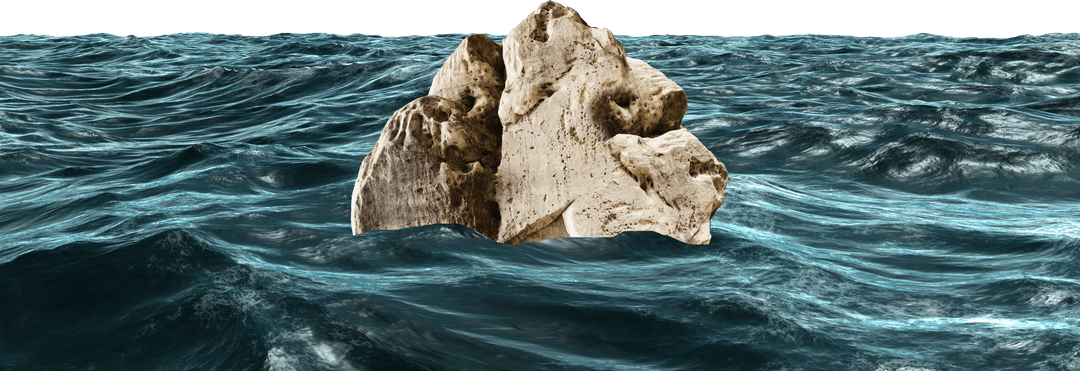 Rock Island Emerge Amid Waves Over Transparent Sea Background