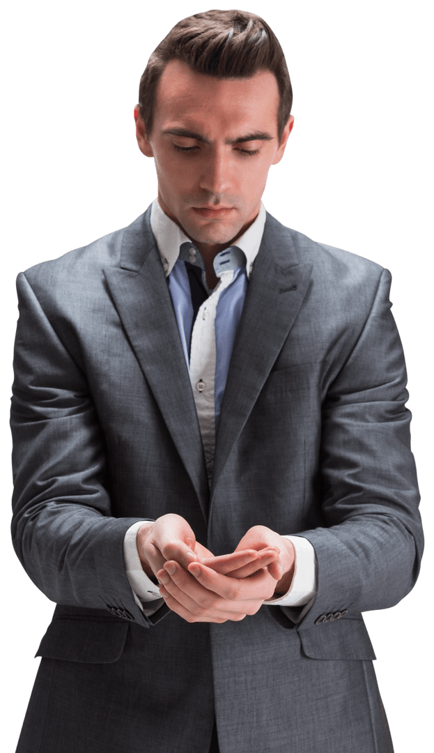 Transparent Businessman Demanding Attention with Empty Hands