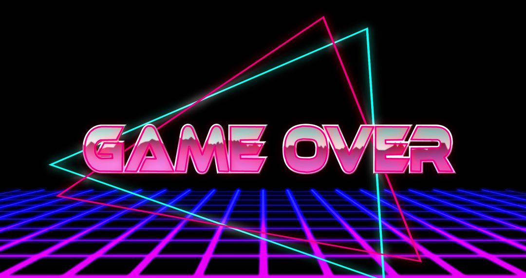 Retro Game Over Sign in Neon-Lit Grid