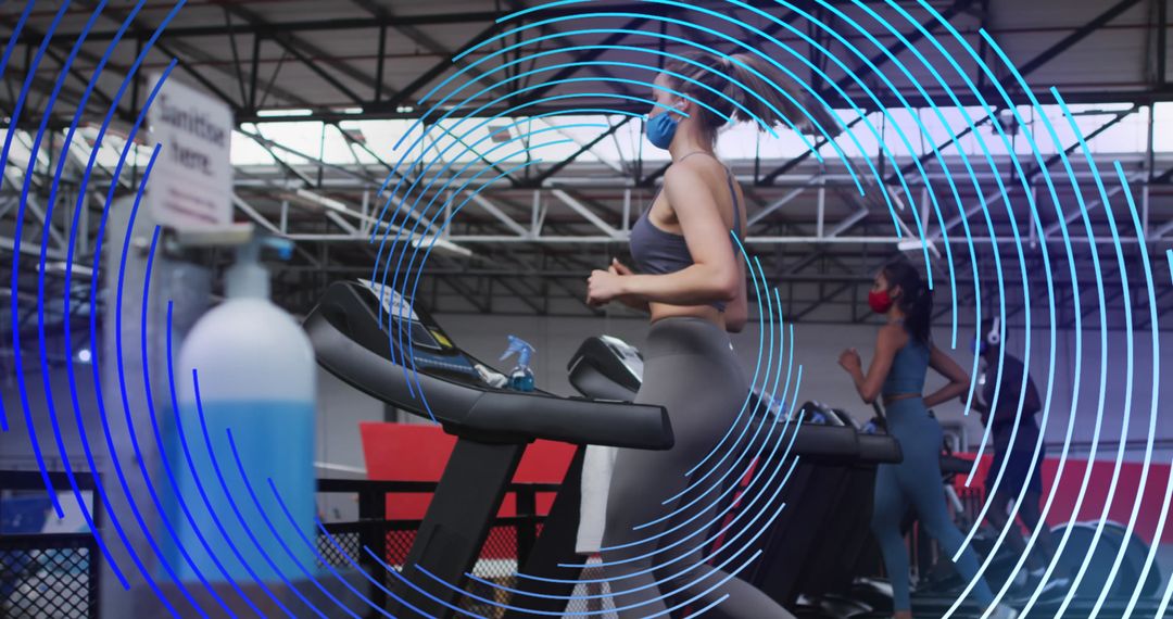 Women Exercising on Treadmills with Tech Overlays