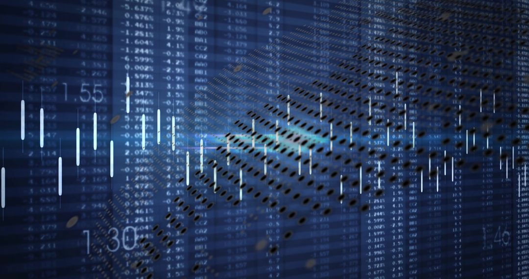 World Map Overlay on Digital Finance Dashboard with Candlestick Bars