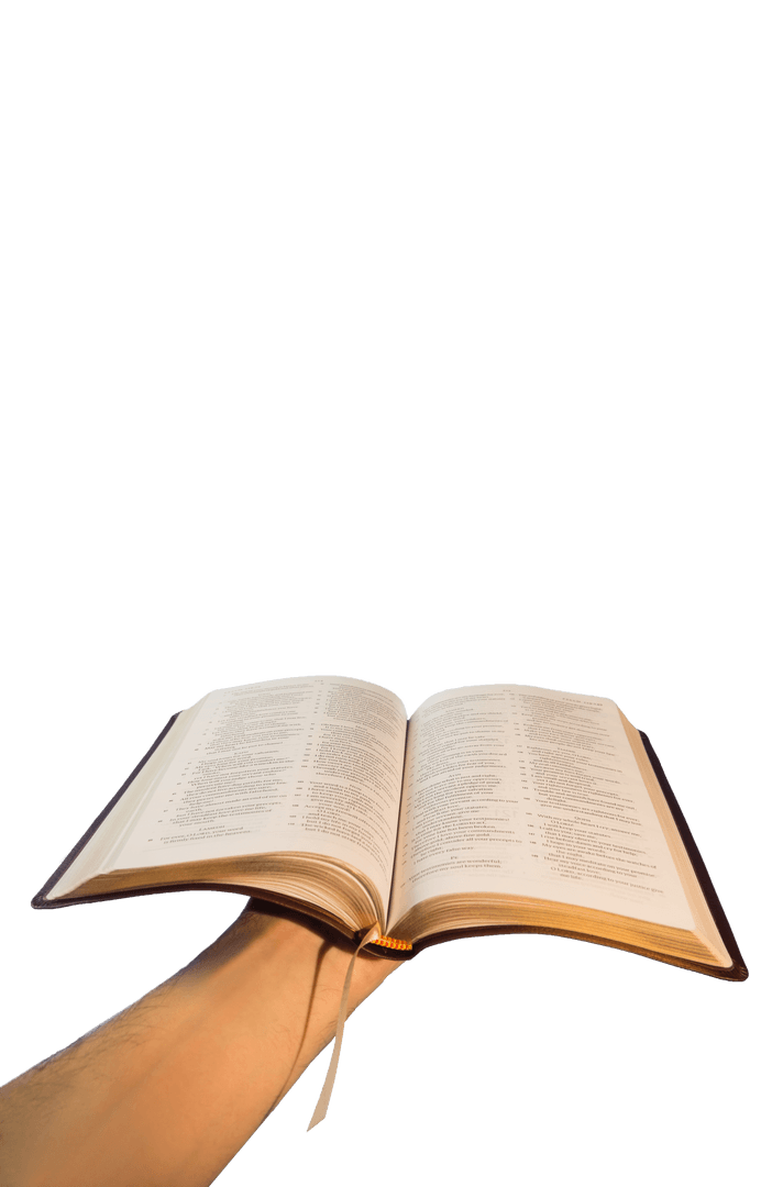 Transparent Hand Holding Open Bible