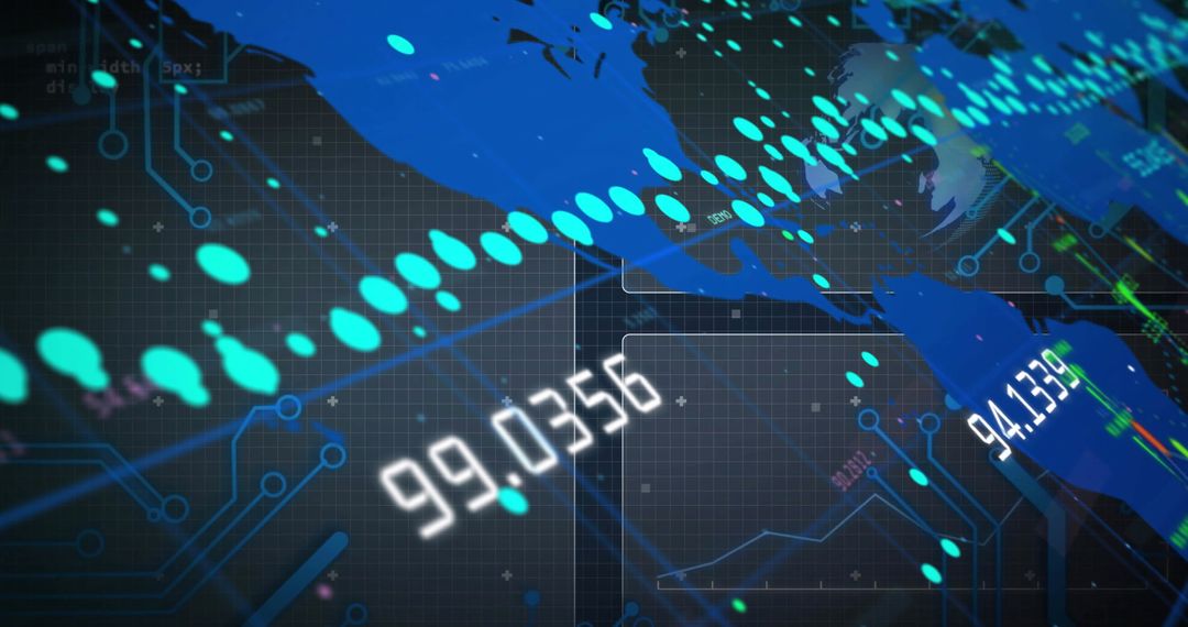 Abstract World Map With Data Processing and Blue Lights