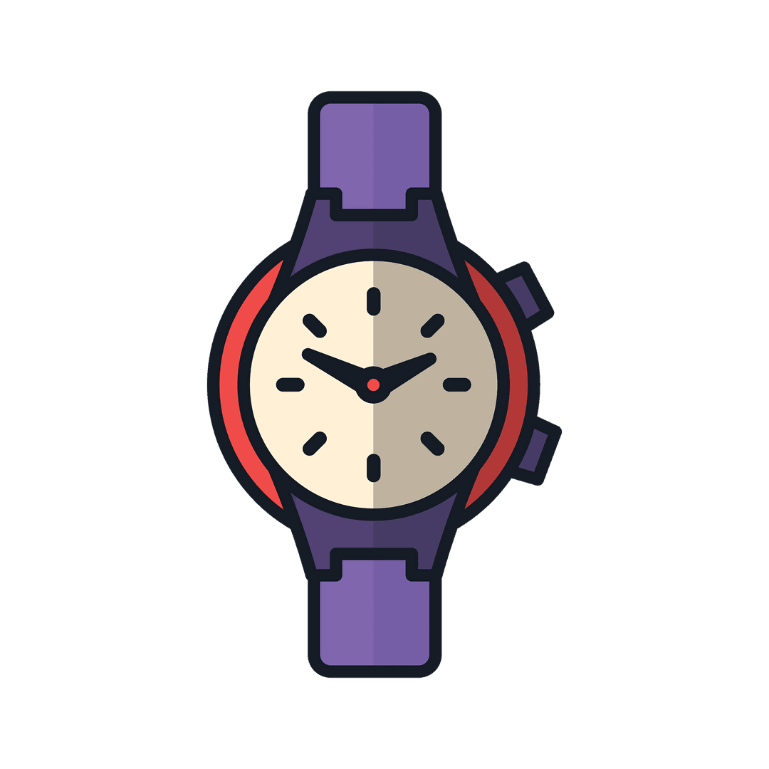 Transparent Digital Illustration of Purple and Beige Watch for Time Concepts