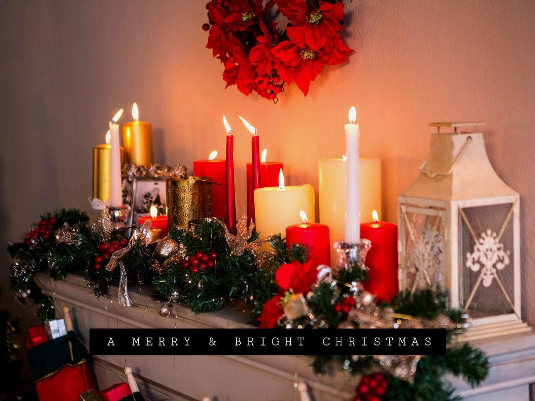 Christmas Candlelit Fireplace with Festive Garland and Gift Boxes